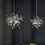 Lustre Design Chromé Arbre Feuilles Rondes salon