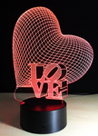 Lampe 3D coeur et Love rouge