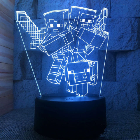 Lampe 3D Minecraft Steve et Alex