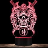 Lampe 3D Samouraï Tête de Mort ambiance